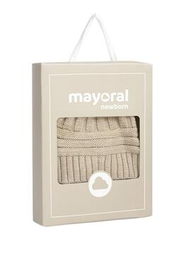 Conjunto Mayoral gorro y manoplas beige para bebé