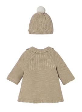 Abrigo y gorro Mayoral tricot tostado para bebé