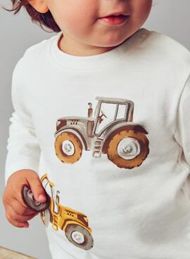 Camiseta Mayoral interactiva tractor blanco bebé
