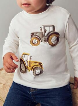 Camiseta Mayoral interactiva tractor blanco bebé