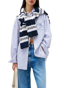 Camisa Tommy Jeans Badge Stripe azul para mujer