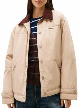 Cazadora Tommy Jeans Cord Collar beige para mujer