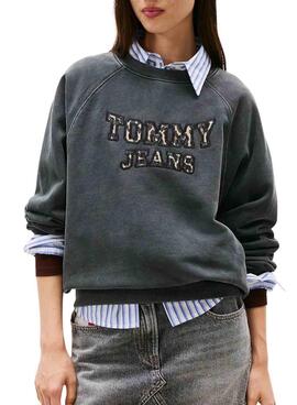 Sudadera Tommy Jeans Boxy Leopard gris para mujer