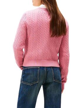 Jersey Tommy Jeans Cable rosa para mujer
