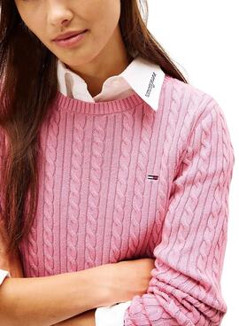 Jersey Tommy Jeans Cable rosa para mujer
