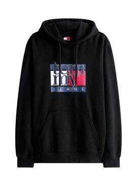 Sudadera Tommy Jeans Flag negro para hombre