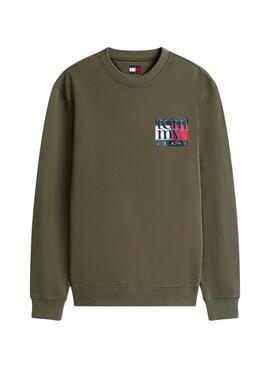 Sudadera Tommy Jeans Crew Flag verde para hombre