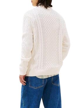 Jersey Tommy Jeans Cable blanco para hombre