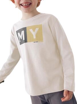 Camiseta Mayoral letras básica beige para niño