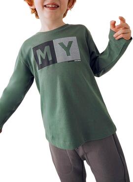 Camiseta Mayoral letras básica verde para niño