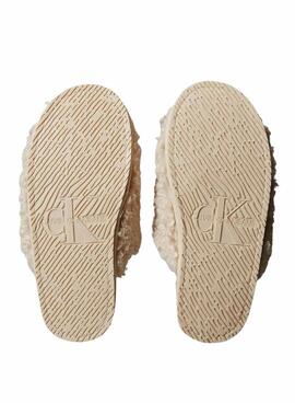 Zapatillas de casa Calvin Klein de borreguillo beige para mujer