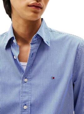 Camisa Tommy Hilfiger polpelín estampado de cuadros azul para hombre