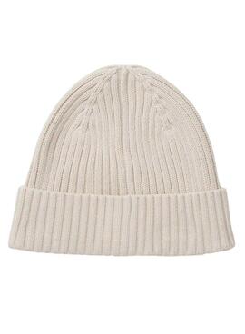 Gorro Tommy Jeans Heritage de punto con logo beige para mujer