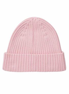 Gorro Tommy Jeans Heritage de punto con logo rosa para mujer