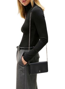 Cartera Tommy Hilfiger Icon con solapa y correa negro para mujer