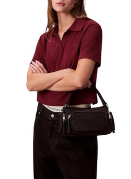 Bolso Calvin Klein bolsillos nailon satinado negro para mujer