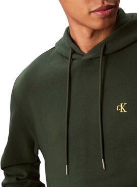 Sudadera Calvin Klein Monograma con capucha verde para hombre
