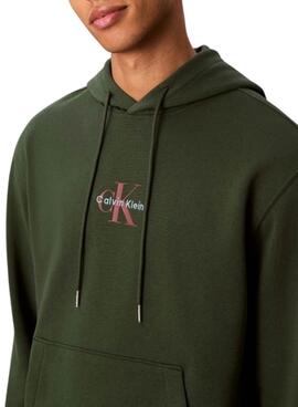 Sudadera Calvin Klein Micro Monologo con capucha verde para hombre