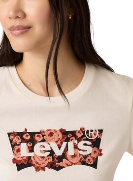 Camiseta Levis Perfect beige rosas para mujer
