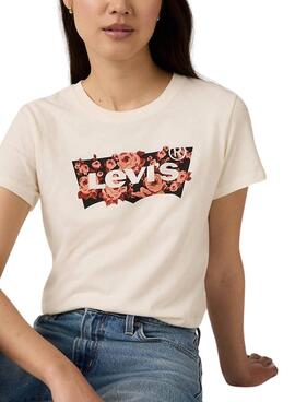 Camiseta Levis Perfect beige rosas para mujer