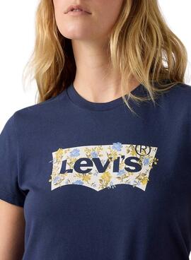 Camiseta Levis Perfect azul logo flores para mujer