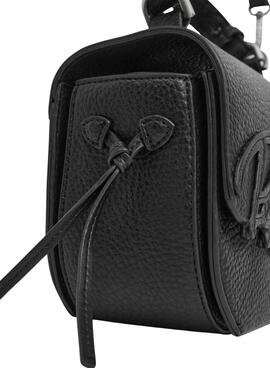 Bolso Pepe Jeans Amber logo con solapa negro para mujer