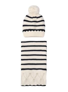 Conjunto Mayoral gorro y bufanda rayas blanco niña