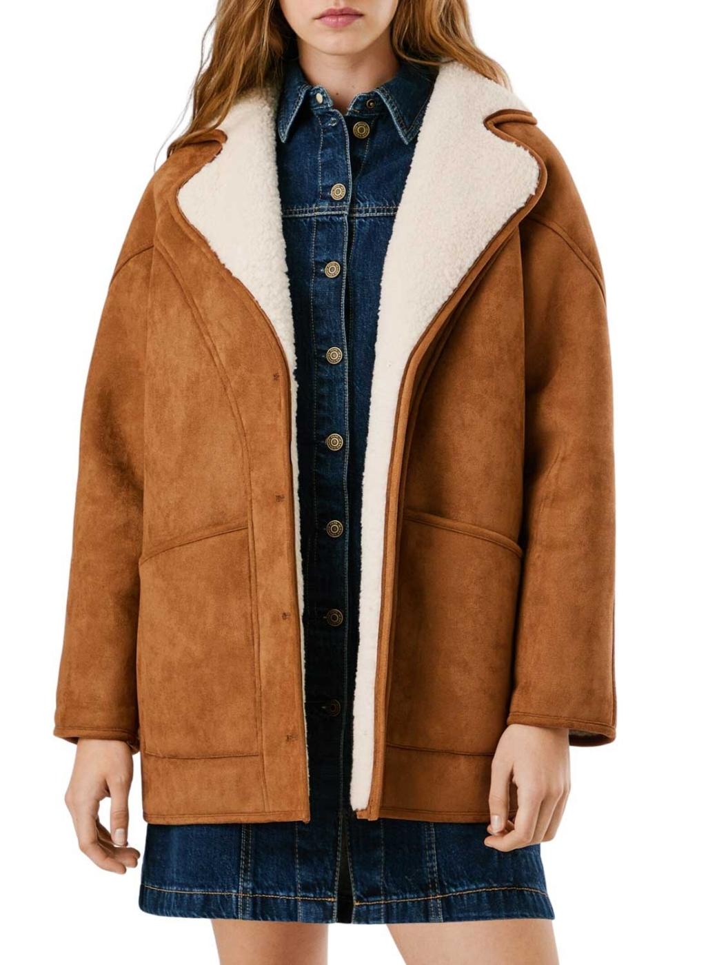 Abrigo Pepe Jeans Teresa camel con borreguillo para mujer