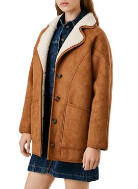Abrigo Pepe Jeans Teresa camel con borreguillo para mujer
