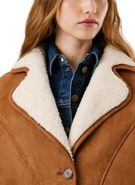 Abrigo Pepe Jeans Teresa camel con borreguillo para mujer