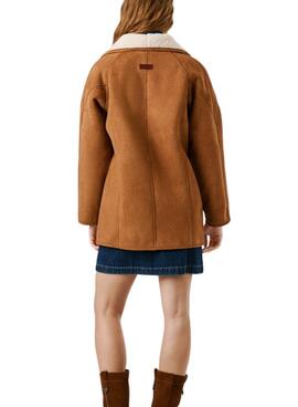 Abrigo Pepe Jeans Teresa camel con borreguillo para mujer