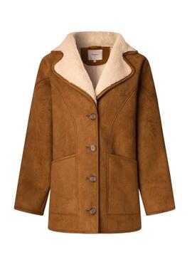 Abrigo Pepe Jeans Teresa camel con borreguillo para mujer