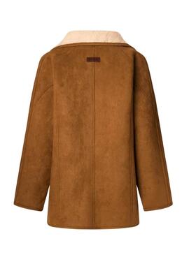 Abrigo Pepe Jeans Teresa camel con borreguillo para mujer