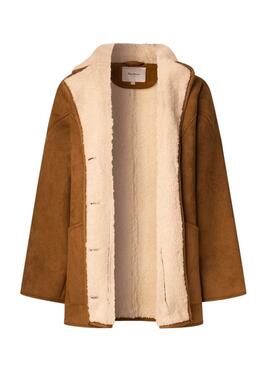 Abrigo Pepe Jeans Teresa camel con borreguillo para mujer