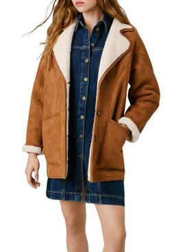 Abrigo Pepe Jeans Teresa camel con borreguillo para mujer