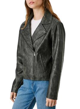 Cazadora biker Pepe Jeans Stacy efecto piel negro para mujer