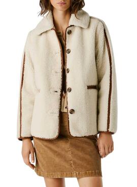 Chaqueta Pepe Jeans de borreguillo Truth beige para mujer