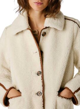 Chaqueta Pepe Jeans de borreguillo Truth beige para mujer