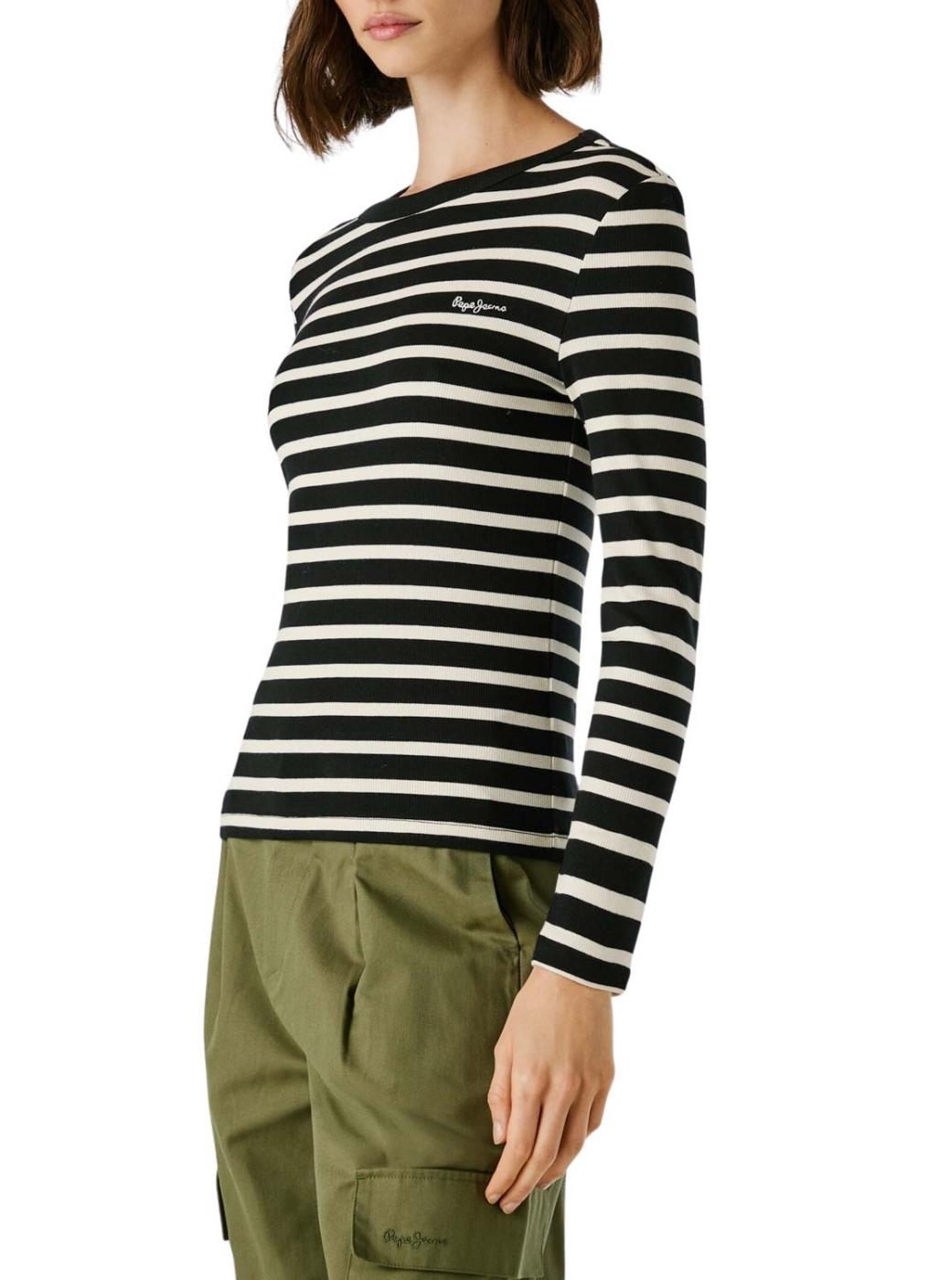 Camiseta Pepe Jeans Bani canalé rayas negro para mujer
