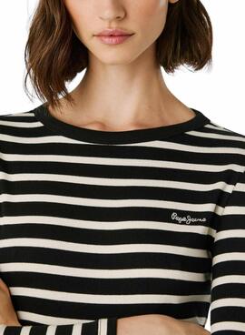 Camiseta Pepe Jeans Bani canalé rayas negro para mujer