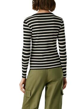 Camiseta Pepe Jeans Bani canalé rayas negro para mujer