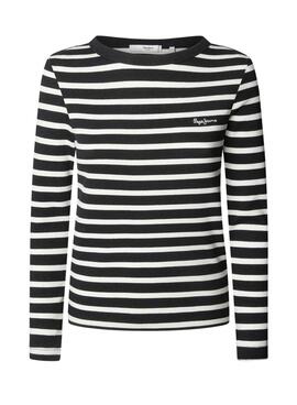 Camiseta Pepe Jeans Bani canalé rayas negro para mujer