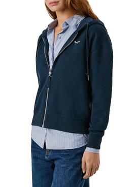 Sudadera Pepe Jeans Babi con capucha y cremallera marino para mujer