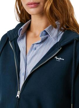 Sudadera Pepe Jeans Babi con capucha y cremallera marino para mujer