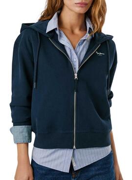 Sudadera Pepe Jeans Babi con capucha y cremallera marino para mujer