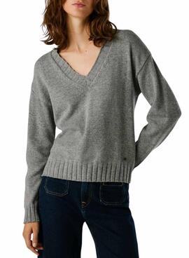 Jersey Pepe Jeans Cherice cuello pico gris para mujer