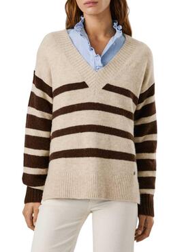 Jersey Pepe Jeans Cecil cuello pico con estampado de rayas para mujer