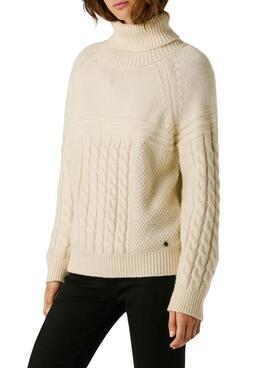 Jersey Pepe Jeans Caresse trenzado beige para mujer