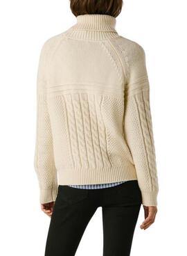 Jersey Pepe Jeans Caresse trenzado beige para mujer