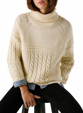 Jersey Pepe Jeans Caresse trenzado beige para mujer